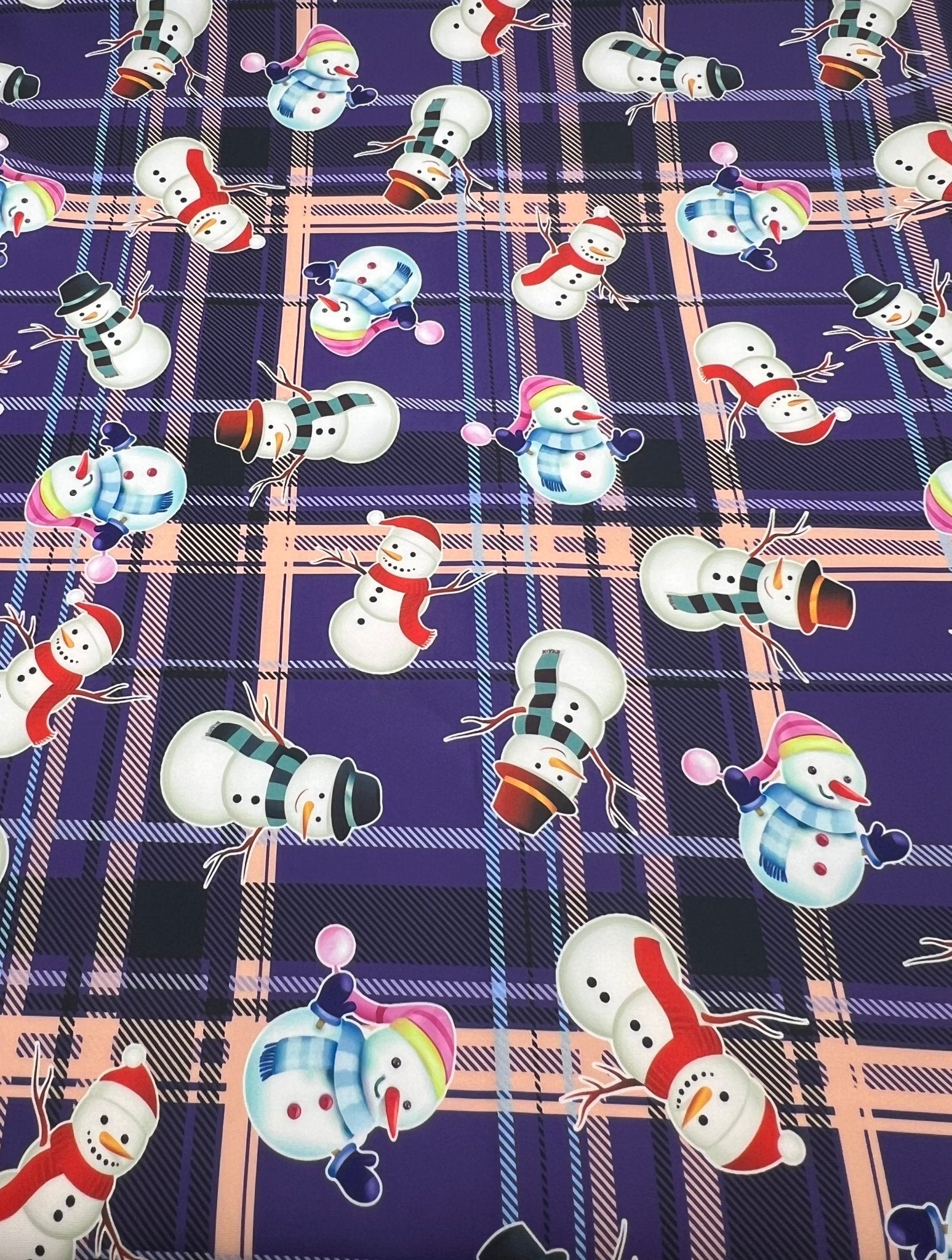Purple Check Christmas Printed Plain Scuba Jersey Fabric - T9 Fabrics